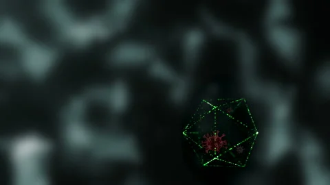 Scientists researching viruses locked inside lowpoly shape over dark background Stock Footage 132859317