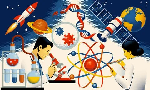 Scientists Science Working Lab Researching STEM Stock Illustration