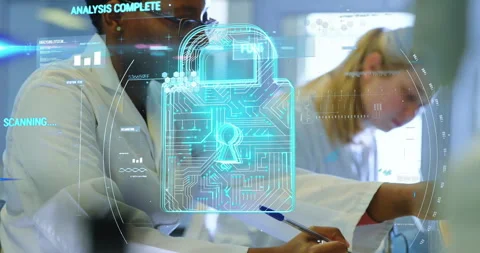 Scientists taking lab notes with overlay scanning then functioning before Stock Footage 310282571