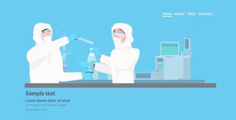 Scientists team in uniform holding test tubes working in lab researchers making イラスト素材