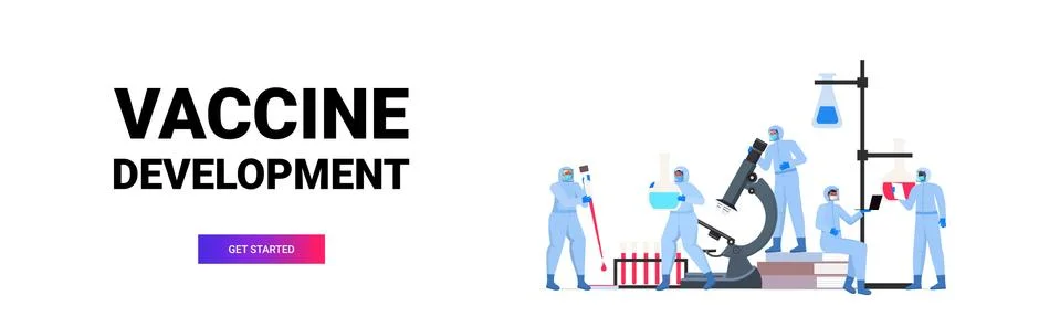 Scientists team working together in lab coronavirus vaccine development fight 스톡 일러스트