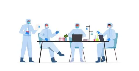 Scientists team working together in lab coronavirus vaccine development fight 스톡 일러스트