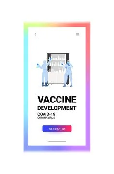 Scientists team working together with test tubes in lab coronavirus vaccine 스톡 일러스트