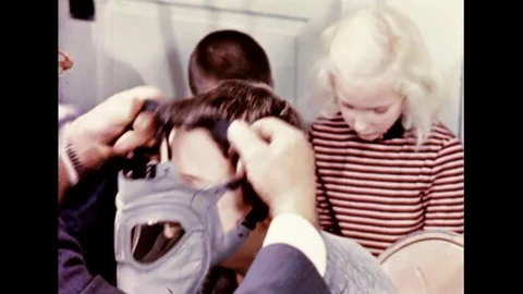 Scientists Testing Civilian Protective Gas Masks On Young Children Stock Footage 101244657