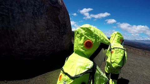 Scientists walking together in mars simulated landscape 動画素材 93533561
