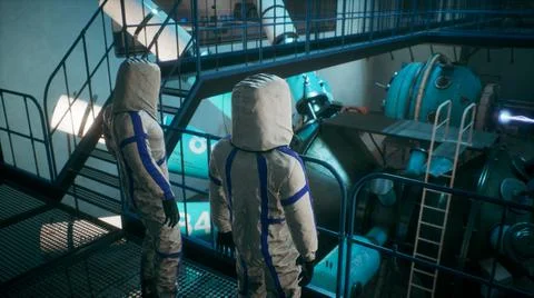 Scientists watch the work of a time machine or a futuristic thermonuclear Stock Illustration