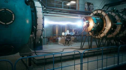 Scientists watch the work of a time machine or a futuristic thermonuclear Stock Illustration