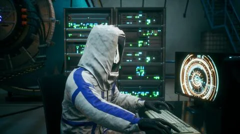 Scientists watch the work of a time machine or a futuristic thermonuclear Stock Illustration