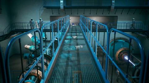 Scientists watch the work of a time machine or a futuristic thermonuclear Stock Illustration