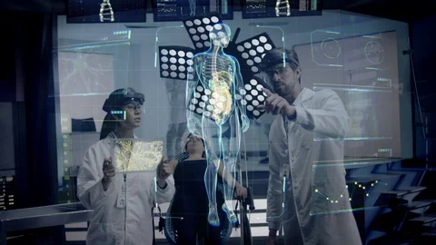 Scientists wearing AR Hololens Access Brain Information Vídeo Stock 119984587