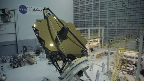 Scientists work on James Webb Space Telescope in space center Stock-Footage 97869878