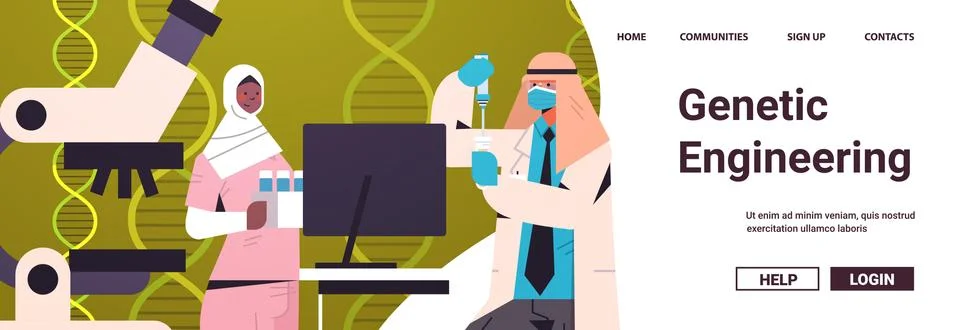 Scientists working with DNA in test tubes researchers making experiment in lab Stockillustratie