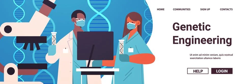 Scientists working with DNA in test tubes researchers making experiment in lab Stock Illustration