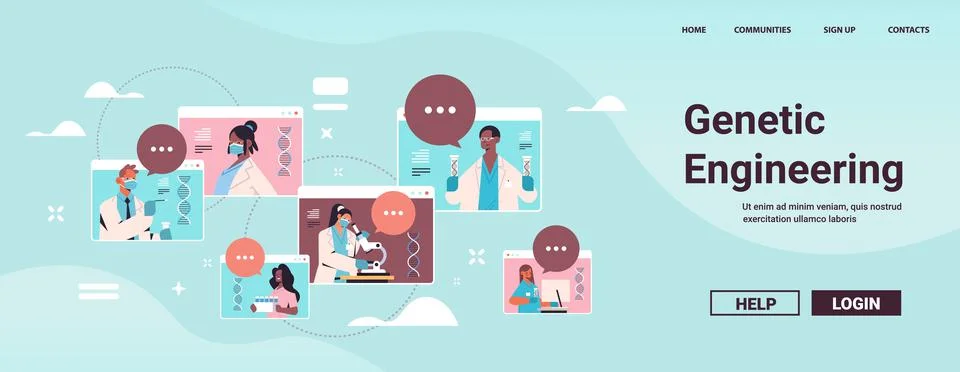 Scientists working with DNA in test tubes researchers making experiment in lab Stock Illustration