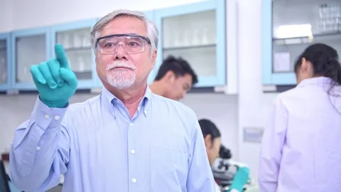 Scientists working in lab with VR glasses portrait. Stock Footage 92397154