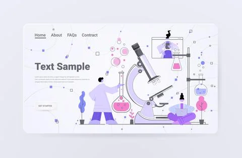 Scientists working with microscope in medical laboratory researchers doing Stock Illustration