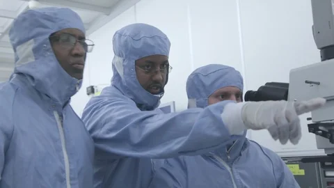 Scientists Working In A Microscope Nanofabrication Cleanroom Facility Stock Footage 92864590