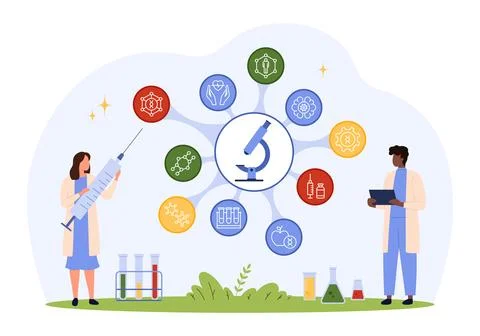Scientists Working in Modern Laboratory Concept Art Stock Illustration