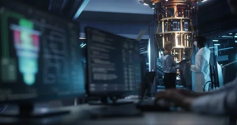Scientists Working with Quantum Computer Stock Footage 318965654