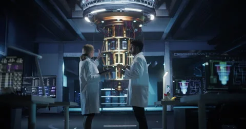 Scientists Working with Quantum Computer Stock Footage 318965666