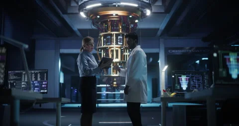 Scientists Working with Quantum Computer Stock Footage 318965695