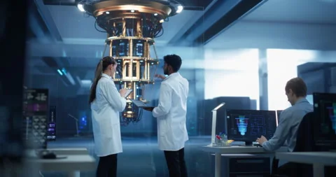 Scientists Working with Quantum Computer Stock Footage 318965852