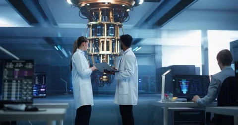 Scientists Working with Quantum Computer Stock Footage 318965863