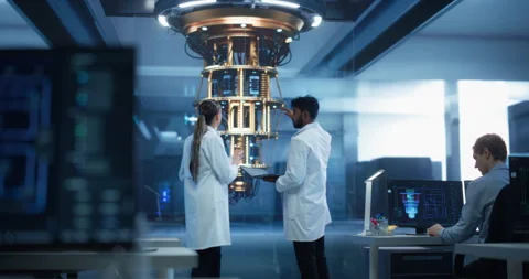 Scientists Working with Quantum Computer Stock Footage 318965873