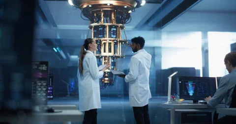 Scientists Working with Quantum Computer Stock Footage 318965879