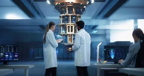 Scientists Working with Quantum Computer Stock Footage 318965885