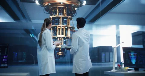 Scientists Working with Quantum Computer Stock Footage 318965890