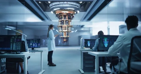 Scientists Working with Quantum Computer Stock Footage 318966986