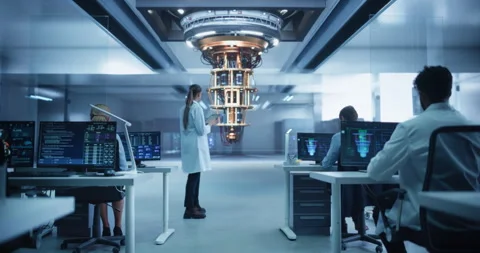 Scientists Working with Quantum Computer Stock Footage 318966996