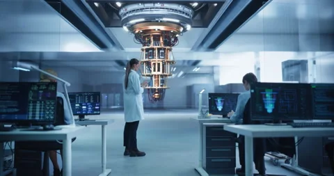 Scientists Working with Quantum Computer Stock Footage 318966997