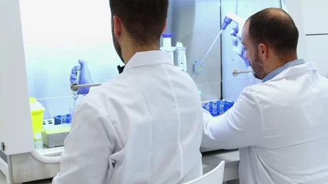 Scientists working in a sterile laboratory environment Stock Footage 296884369