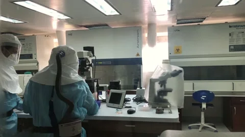 Scientists working on in vitro deadly coronavirus cultive Stock Footage 158450240