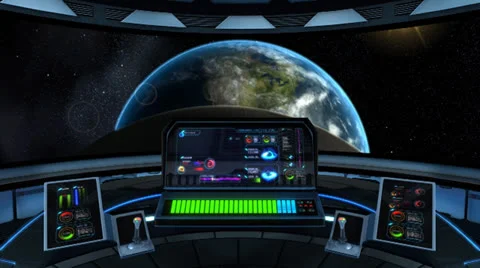 Scifi captainbridge earth HD Stock Footage 25398136