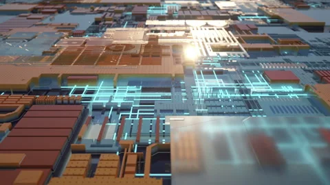 SciFi Cityscape Flyover Loop Stock Footage 136957937