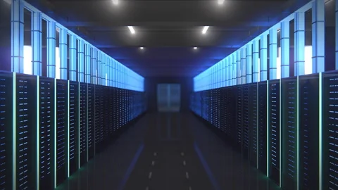 SciFi Data Center Server Room 4K Seamless Loop Stock Footage 341504773
