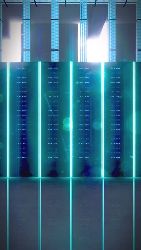SciFi Data Center Server Wall 4K Vertical Loop Stock Footage 341506033