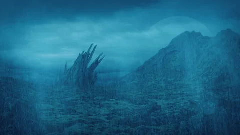 Scifi Landscape Alien Structure In Lightning Storm Stock Footage 332620746