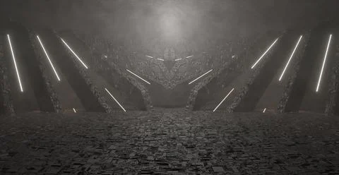 SciFi Space Background Alien Tunnel Ship Corridor Underground Laser Wonderful Fotos de archivo