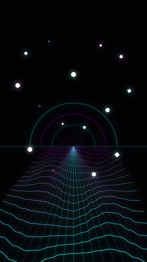 Scifi tunnel loop motion graphic with glowing lights and neon grid Video stock 346544009