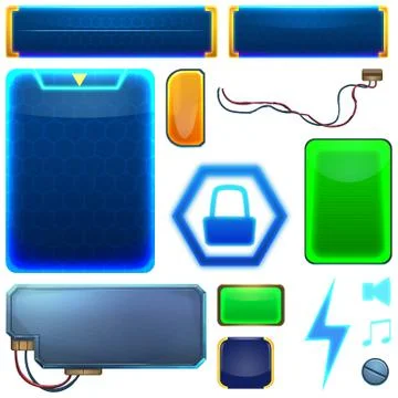 Scifi UI Elements Illustration Set 1 - UI Design - High-tech Style 스톡 일러스트