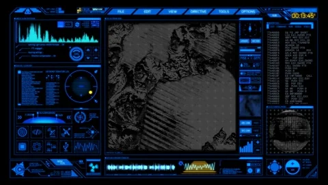 SciFi User Interface Planetery Orbit and Geo Scan Stock Footage 263534573