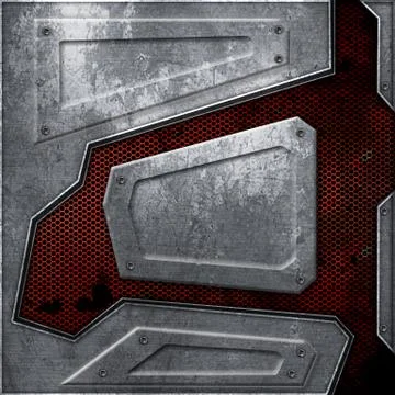 Scifi wall. rust metal wall and red mesh. metal background and texture 3d ill Stock Illustration