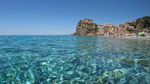 Scilla cityscape while diving into blue sea, Calabria, Italy Stock Footage 201946338