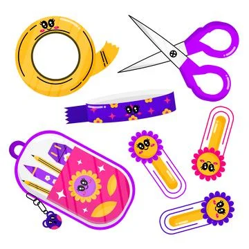 Scissor and pencilcase element vector Stock Illustration