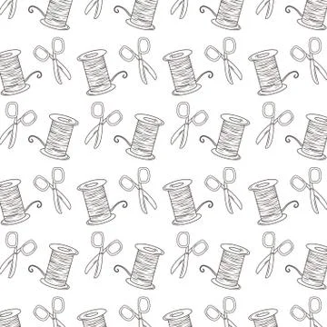 Scissor and thread background of tailor shop design Stock Illustration