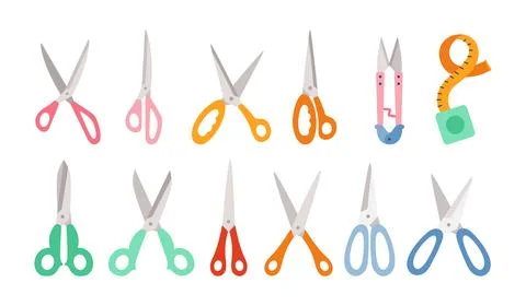 Scissor cartoon set pair flat cutting vector Stock Illustration